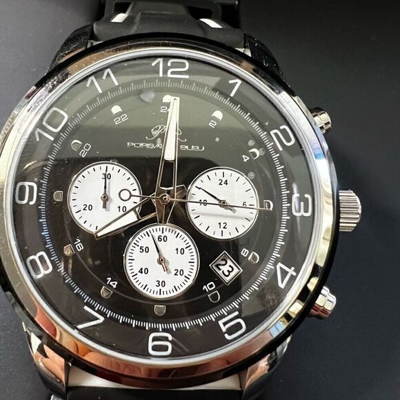 Porsamo Bleu Arthur Men\'s Chronograph Black Silver Silicone Quartz Wrist Watch main image 5